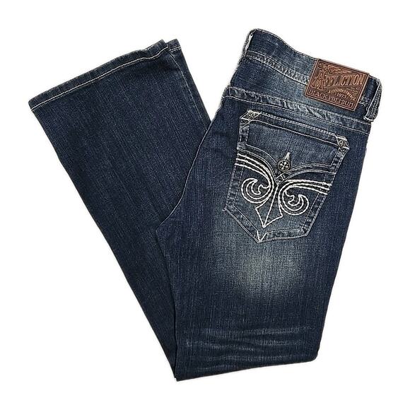 Affliction Mens Cooper Jeans Sz 34 Distressed Embroidered Flap Pocket Boot - Picture 1 of 15